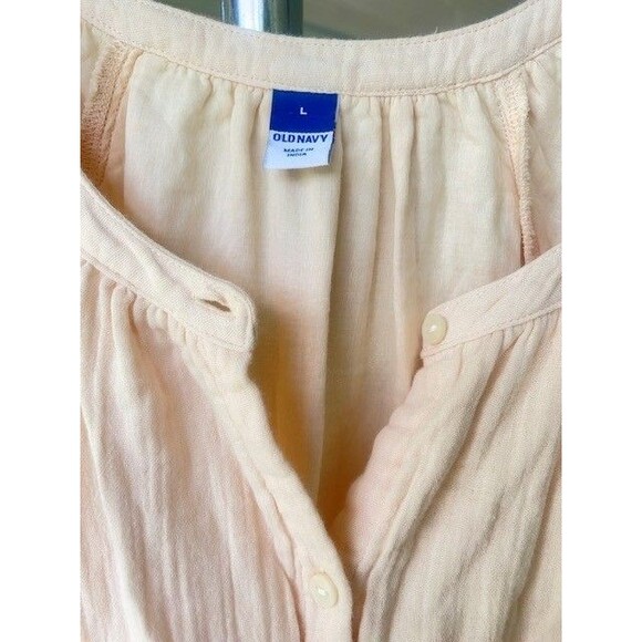 OLD NAVY SZ LARGE Soft Yellow Puff Sleeve Cotton Romantic Flirty Light-Weight - Picture 4 of 8